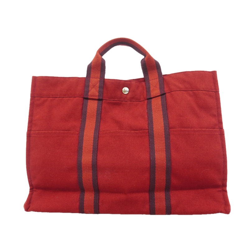 【6id5054】エルメス トートバッグ フールトゥMM キャンバス レッド シルバー金具【中古】メンズ レディース ユニセックス