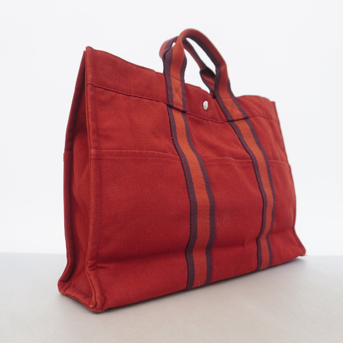 【6id5054】エルメス トートバッグ フールトゥMM キャンバス レッド シルバー金具【中古】メンズ レディース ユニセックス