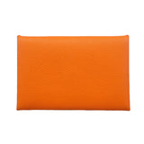 【6id5055】エルメス カードケース カルヴィ ヴォーエプソン オレンジ シルバー金具 □O刻印【中古】メンズ レディース ユニセックス