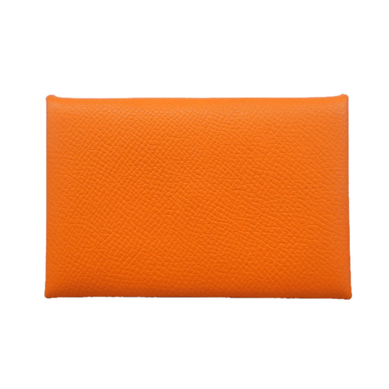 【6id5055】エルメス カードケース カルヴィ ヴォーエプソン オレンジ シルバー金具 □O刻印【中古】メンズ レディース ユニセックス