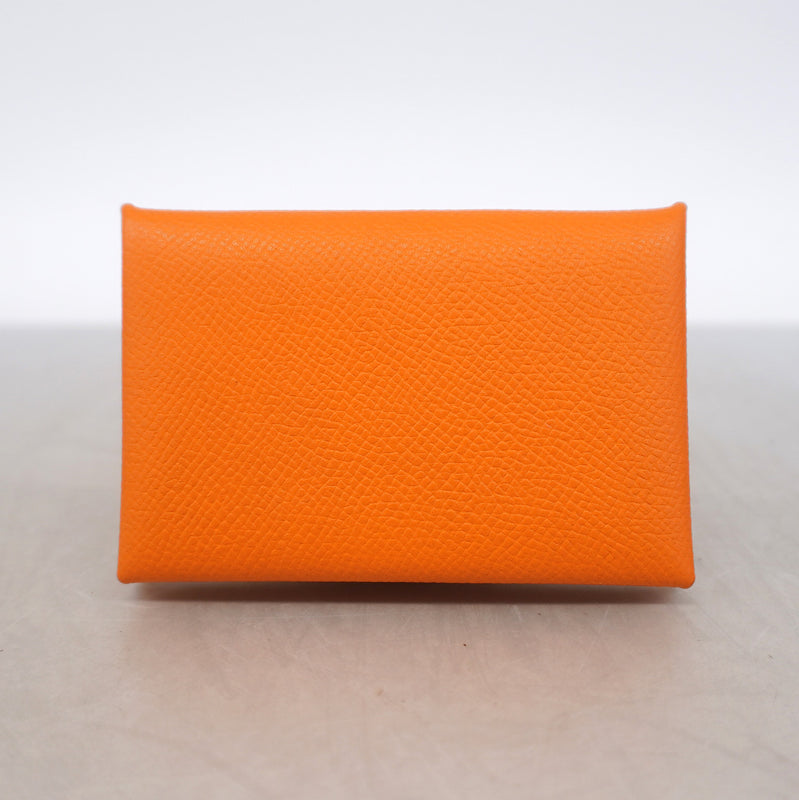 【6id5055】エルメス カードケース カルヴィ ヴォーエプソン オレンジ シルバー金具 □O刻印【中古】メンズ レディース ユニセックス