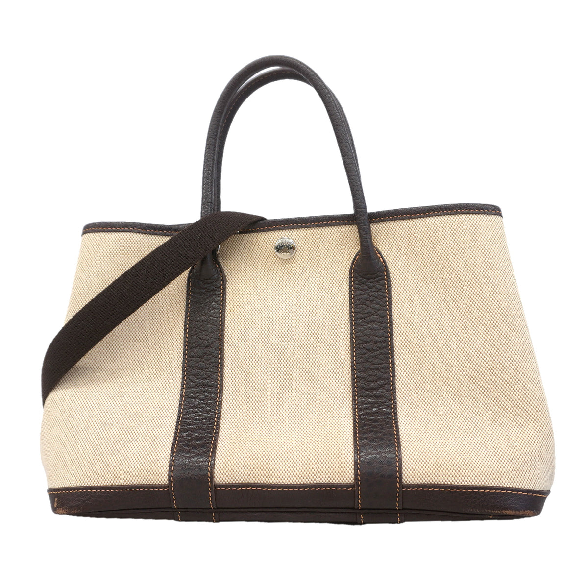 【6id5058】エルメス トートバッグ ガーデンパーティTPM トワルアッシュ ブラウン シルバー金具 □J刻印 2wayバッグ【中古】レディース