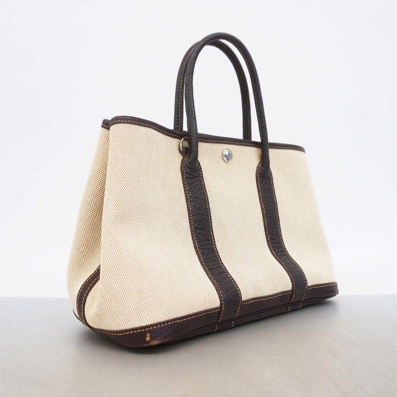 【6id5058】エルメス トートバッグ ガーデンパーティTPM トワルアッシュ ブラウン シルバー金具 □J刻印 2wayバッグ【中古】レディース