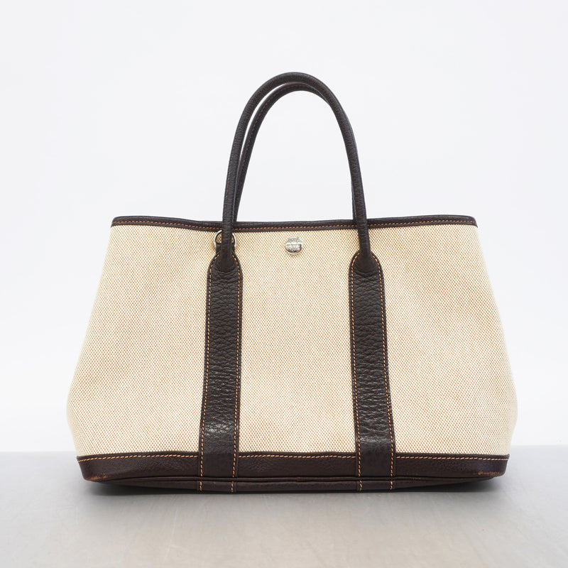 【6id5058】エルメス トートバッグ ガーデンパーティTPM トワルアッシュ ブラウン シルバー金具 □J刻印 2wayバッグ【中古】レディース