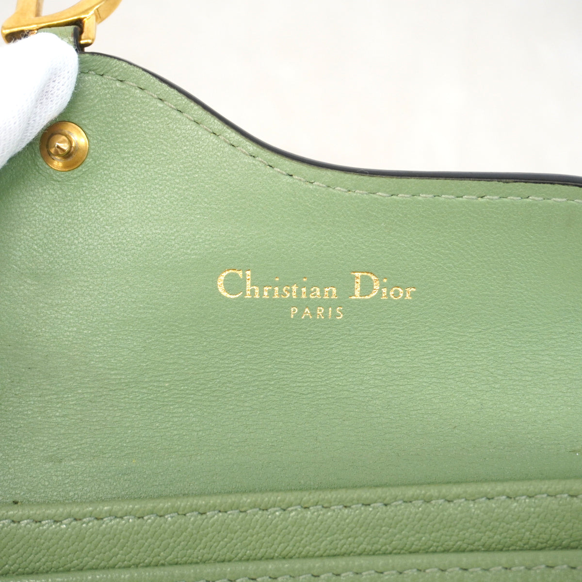 【6id5065】クリスチャンディオール カードケース サドル レザー グリーン ゴールド金具【中古】レディース