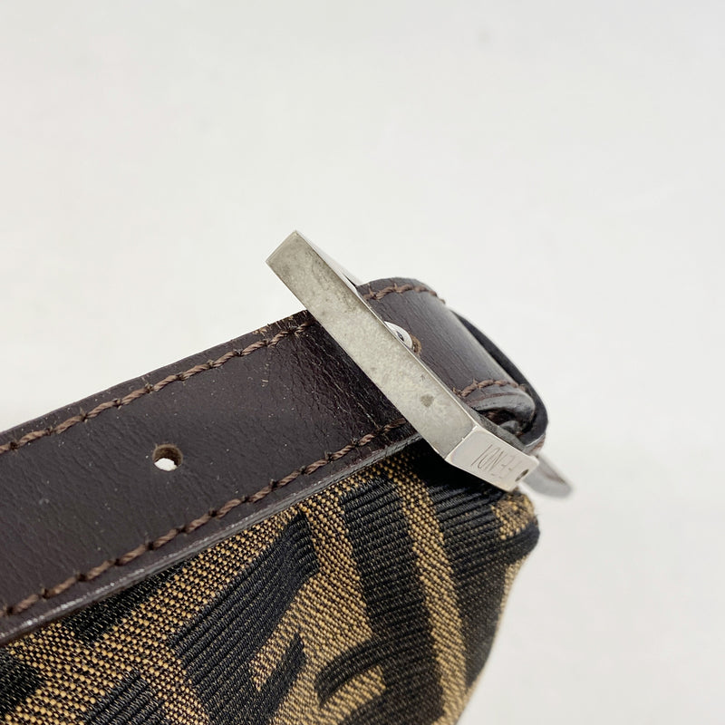 【6id5066】フェンディ ハンドバッグ ズッカ マンマバケット ナイロンキャンバス ブラウン シルバー金具【中古】レディース