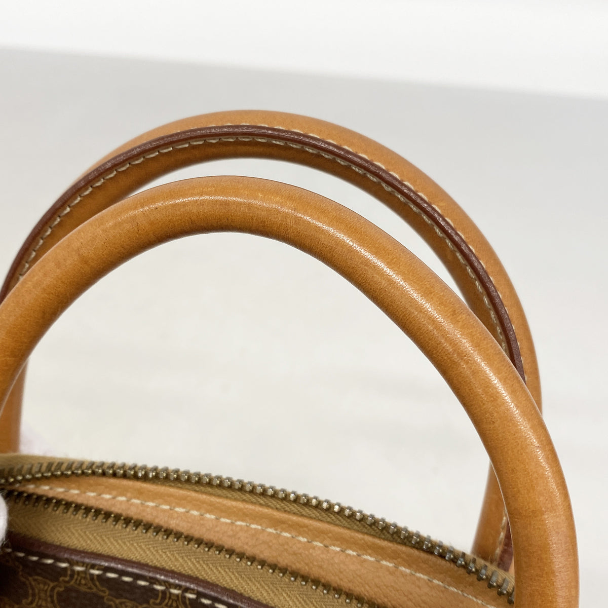 【6id5068】セリーヌ ハンドバッグ マカダム PVC ブラウン ゴールド金具【中古】レディース