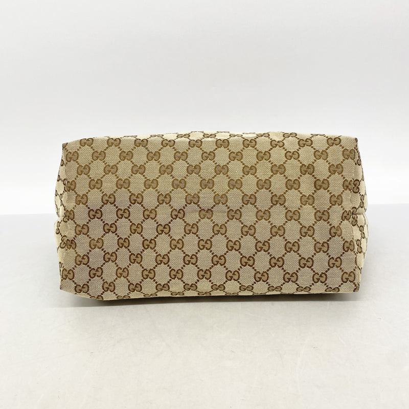 【6id5070】グッチ トートバッグ GGキャンバス 211975 キャンバス ベージュ ブラック シャンパンゴールド金具【中古】レディース