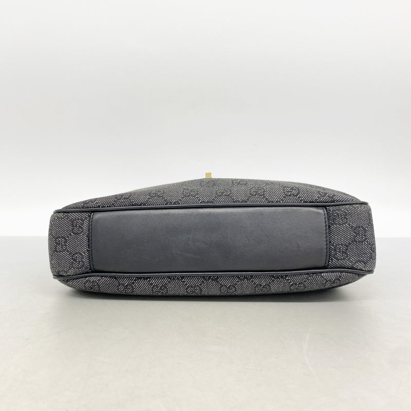 【6id5072】グッチ ショルダーバッグ 92736 デニム ブラック ゴールド金具【中古】レディース