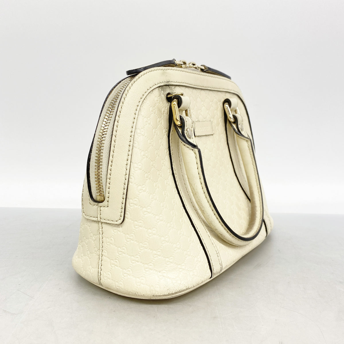 【6id5074】グッチ ハンドバッグ マイクログッチシマ 449654 レザー アイボリー シャンパンゴールド金具 2wayバッグ【中古】レディース