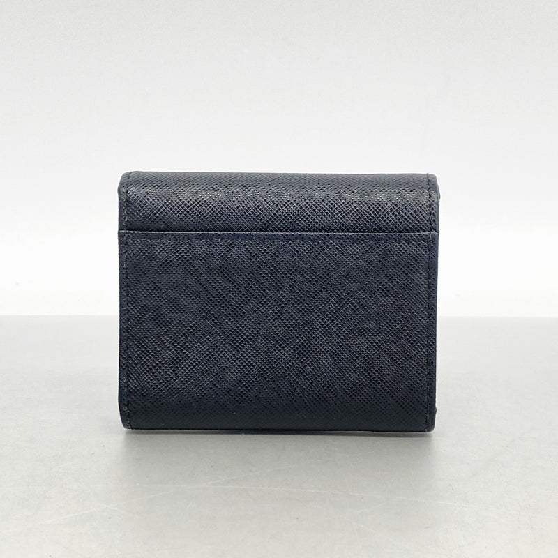 【6id5075】プラダ 三つ折り財布 レザー ブラック ゴールド金具【中古】レディース