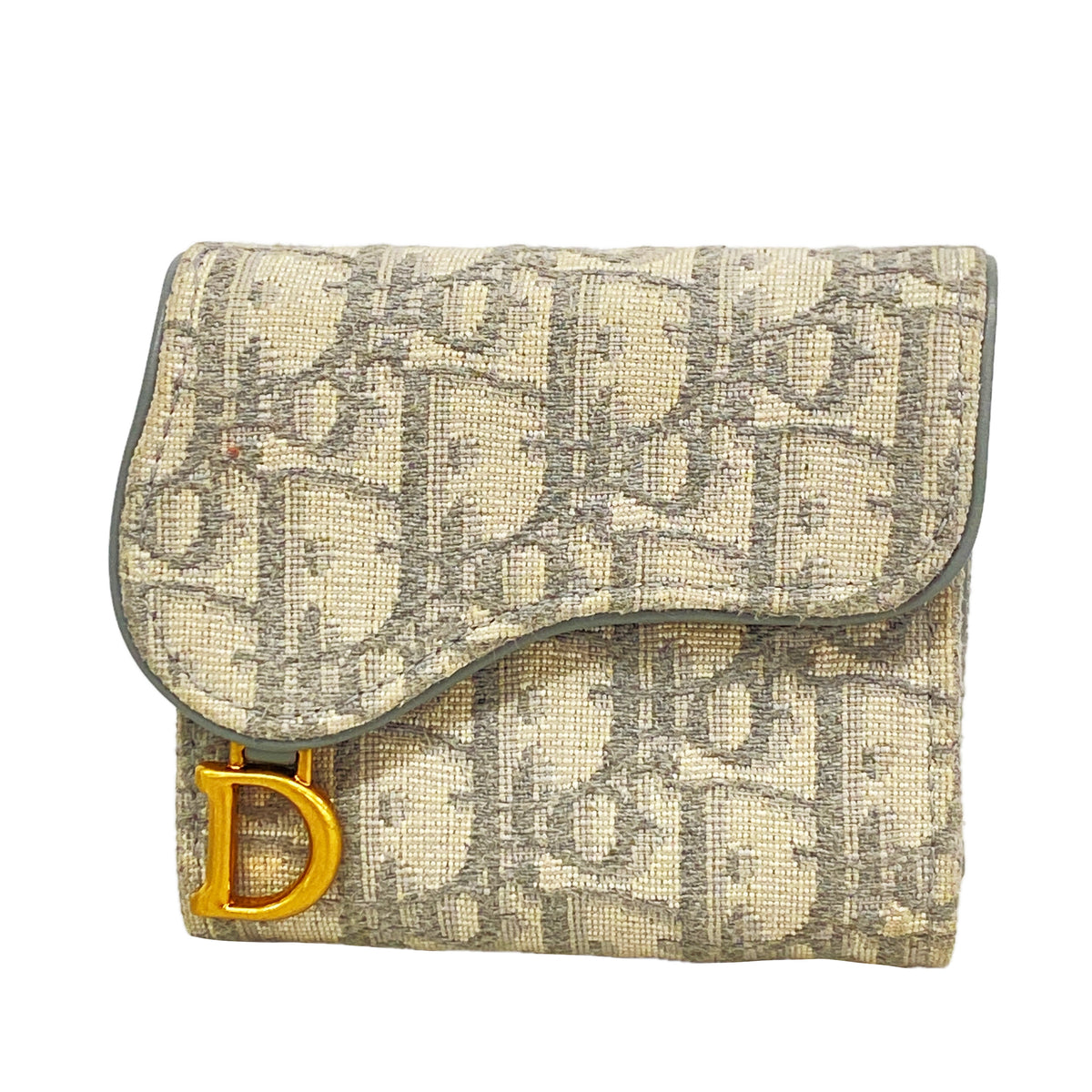 【6id5076】クリスチャンディオール 三つ折り財布 サドル キャンバス グレー ゴールド金具【中古】レディース