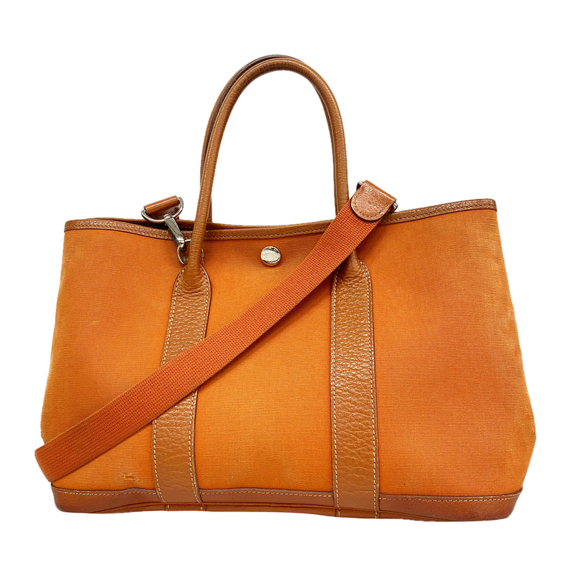 【6id5077】エルメス トートバッグ ガーデンパーティTPM トワルオフィシエ オレンジ シルバー金具 □I刻印 2wayバッグ【中古】レディース