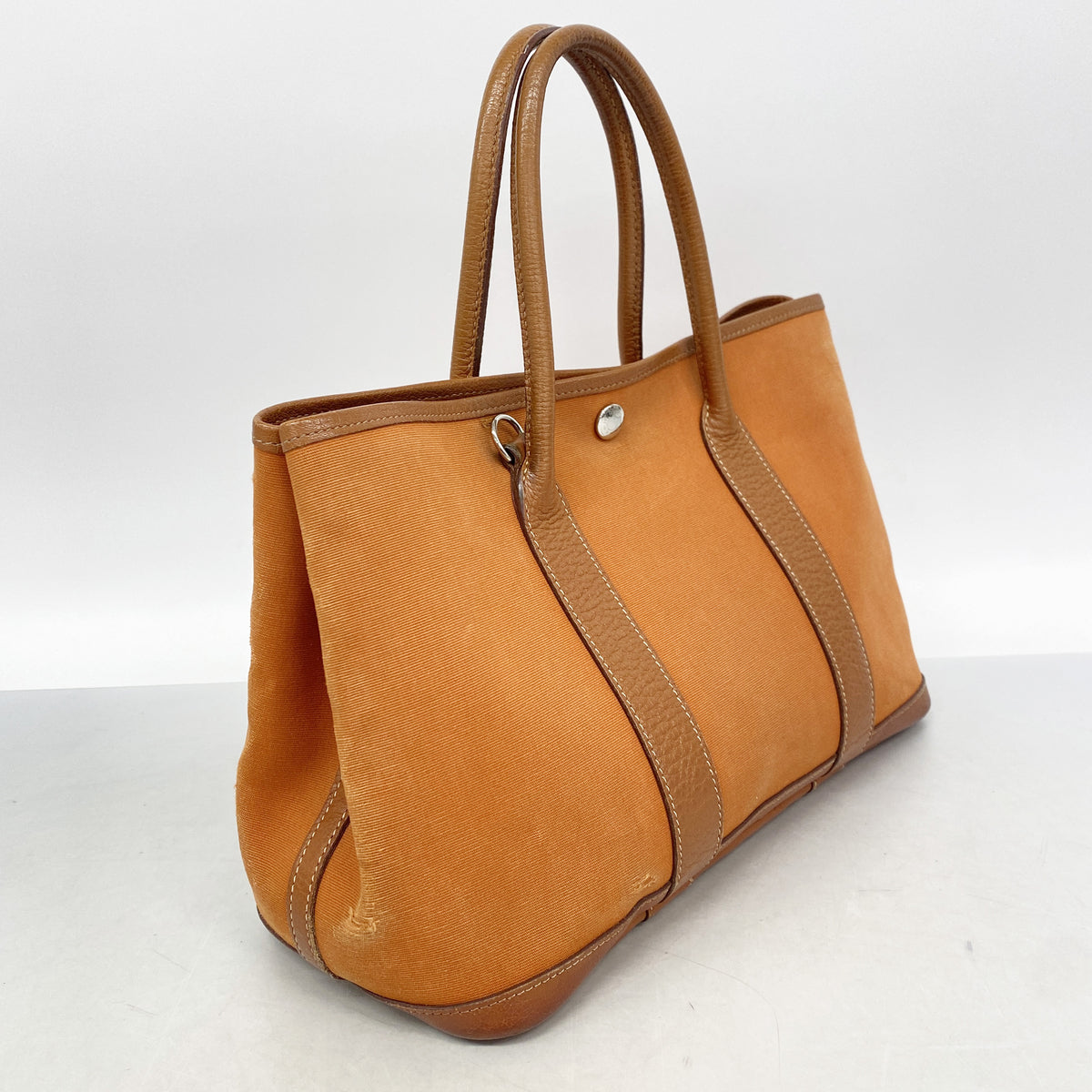 【6id5077】エルメス トートバッグ ガーデンパーティTPM トワルオフィシエ オレンジ シルバー金具 □I刻印 2wayバッグ【中古】レディース