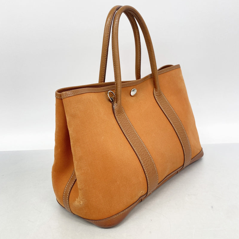 【6id5077】エルメス トートバッグ ガーデンパーティTPM トワルオフィシエ オレンジ シルバー金具 □I刻印 2wayバッグ【中古】レディース