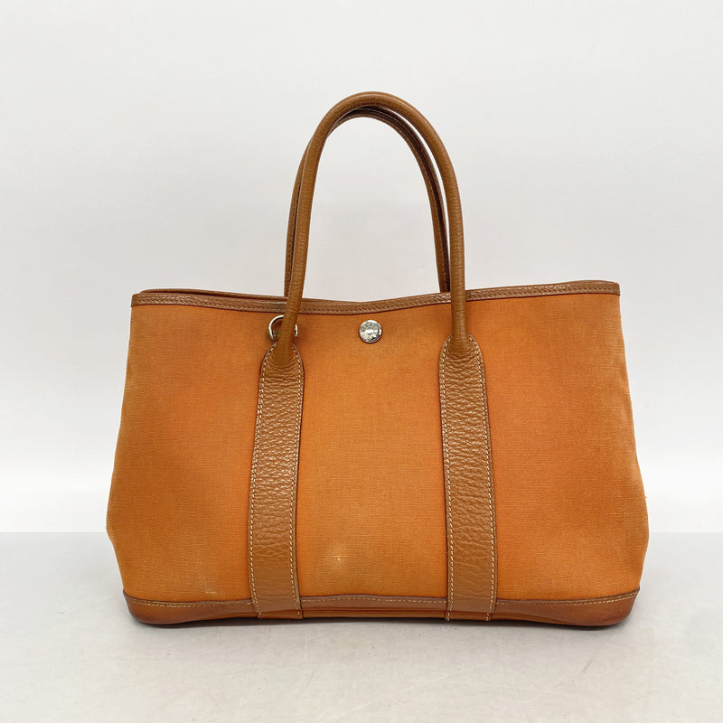 【6id5077】エルメス トートバッグ ガーデンパーティTPM トワルオフィシエ オレンジ シルバー金具 □I刻印 2wayバッグ【中古】レディース