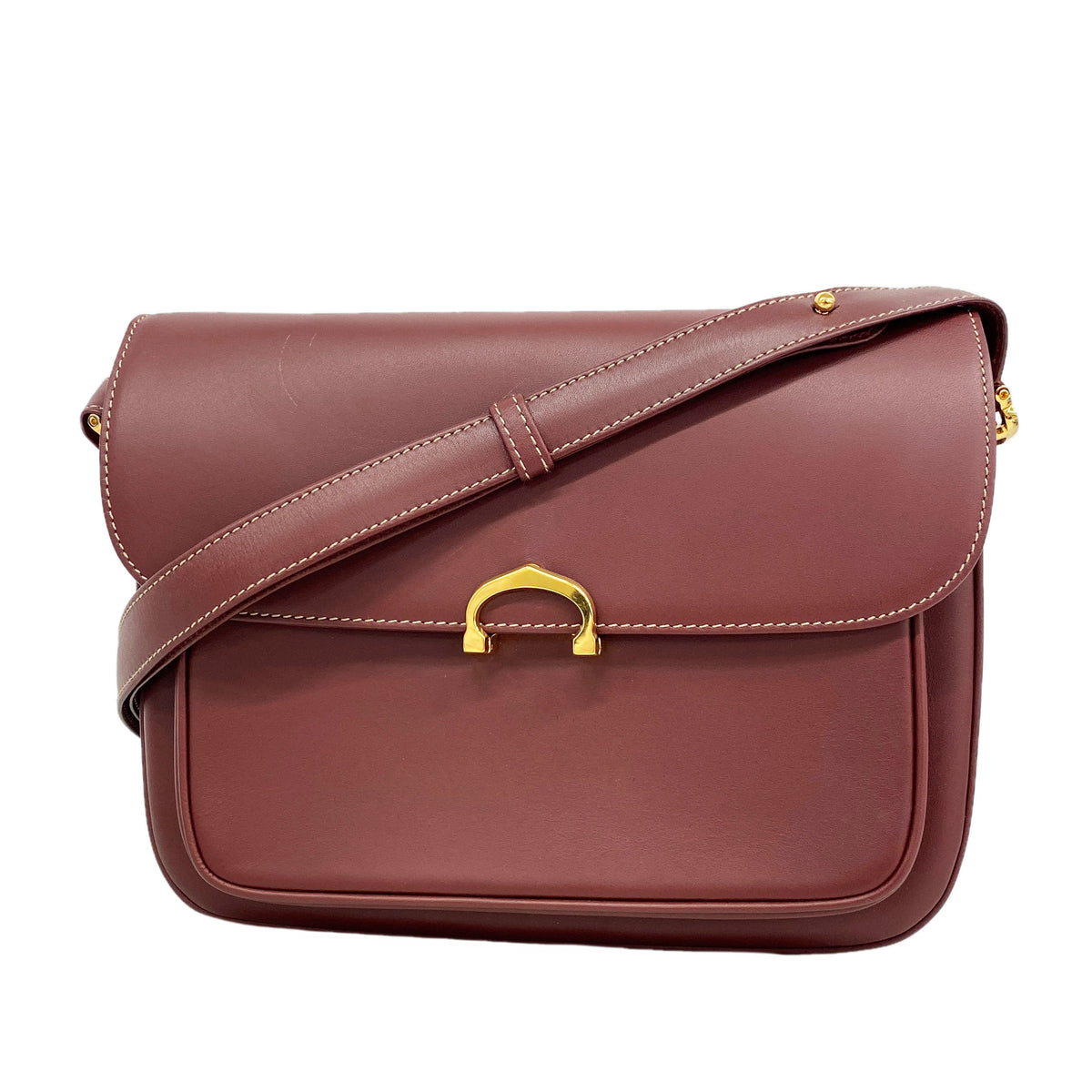 【6id5080】カルティエ ショルダーバッグ マスト レザー ボルドー ゴールド金具【中古】レディース