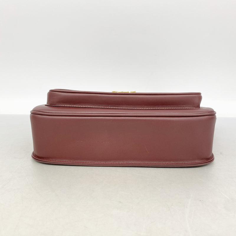 【6id5080】カルティエ ショルダーバッグ マスト レザー ボルドー ゴールド金具【中古】レディース
