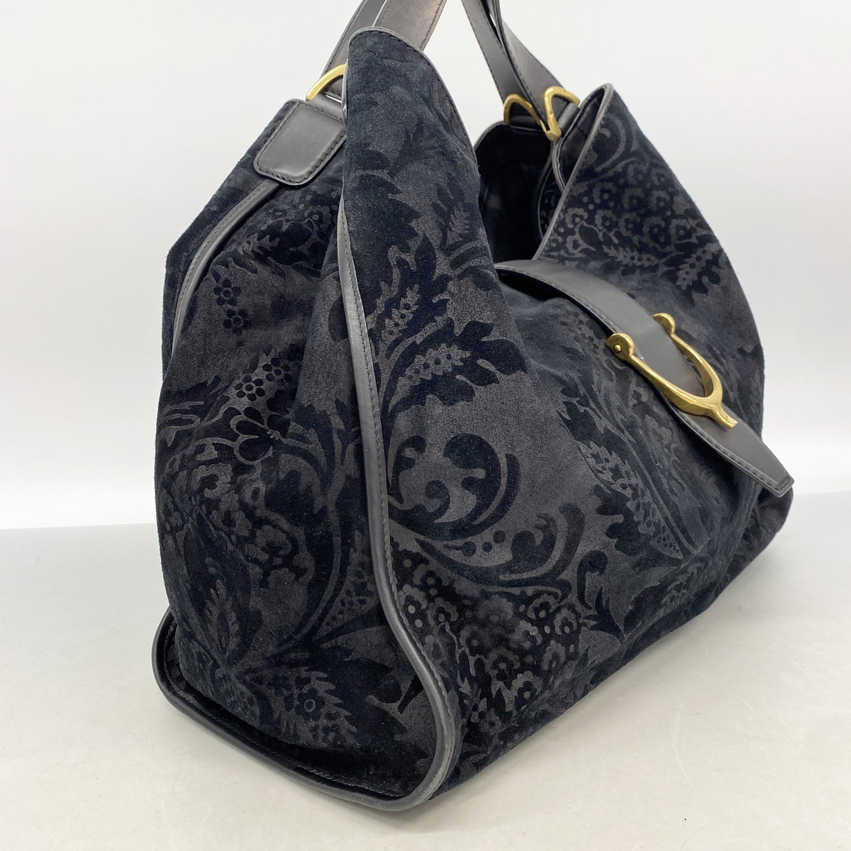 【6id5083】グッチ ハンドバッグ 296855 スウェード ブラック ゴールド金具【中古】レディース