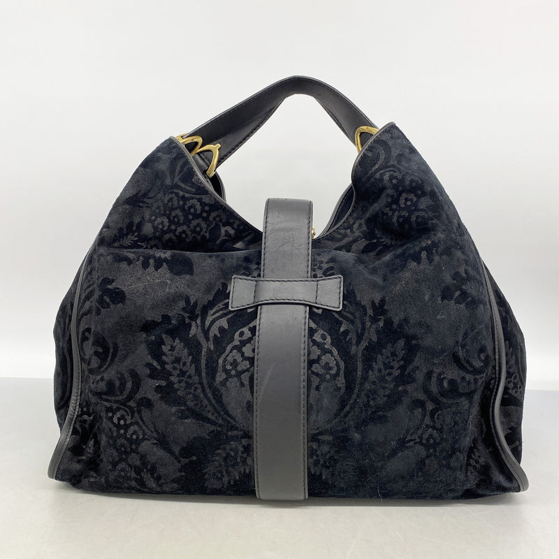 【6id5083】グッチ ハンドバッグ 296855 スウェード ブラック ゴールド金具【中古】レディース