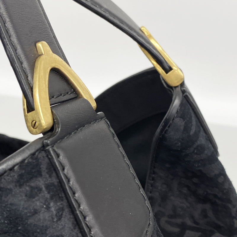 【6id5083】グッチ ハンドバッグ 296855 スウェード ブラック ゴールド金具【中古】レディース