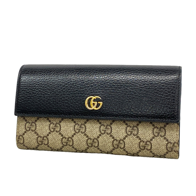 【6id5086】グッチ 長財布 GGスプリーム 456116 PVC ブラック ブラウン ゴールド金具【中古】レディース