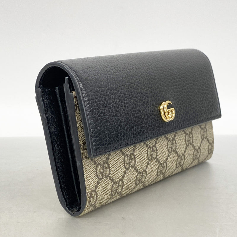 【6id5086】グッチ 長財布 GGスプリーム 456116 PVC ブラック ブラウン ゴールド金具【中古】レディース