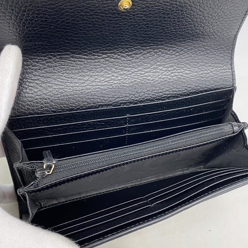 【6id5086】グッチ 長財布 GGスプリーム 456116 PVC ブラック ブラウン ゴールド金具【中古】レディース