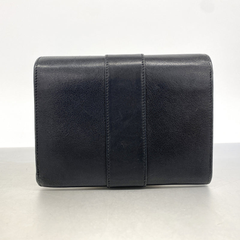 【6id5087】カルティエ 三つ折り財布 トリニティ レザー ブラック ゴールド/シルバー金具【中古】レディース