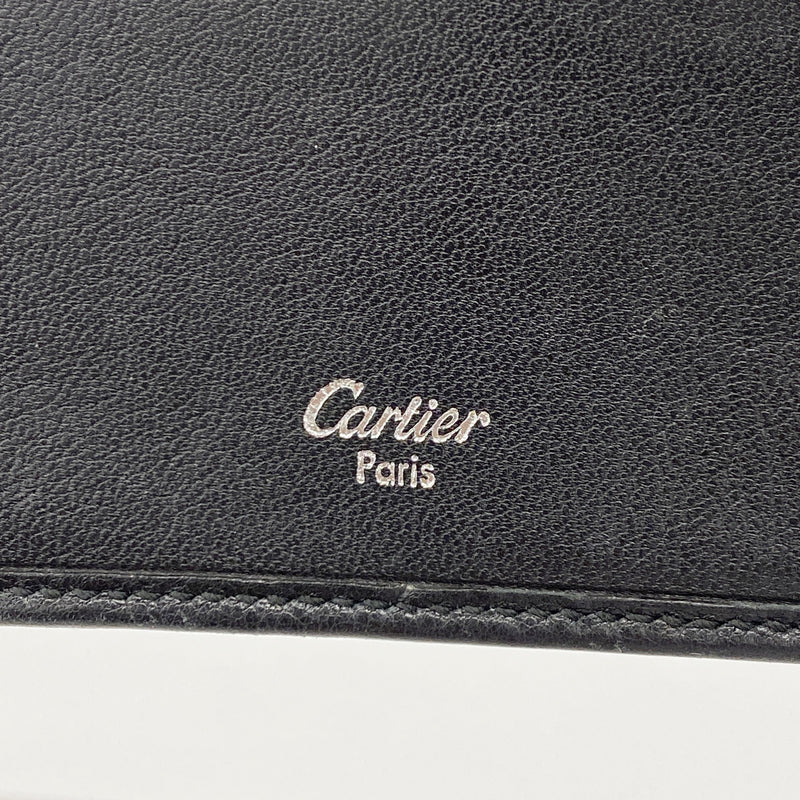 【6id5087】カルティエ 三つ折り財布 トリニティ レザー ブラック ゴールド/シルバー金具【中古】レディース