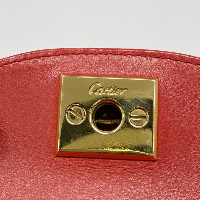 【6id5088】カルティエ ハンドバッグ パンテール レザー ブラック ゴールド金具【中古】レディース