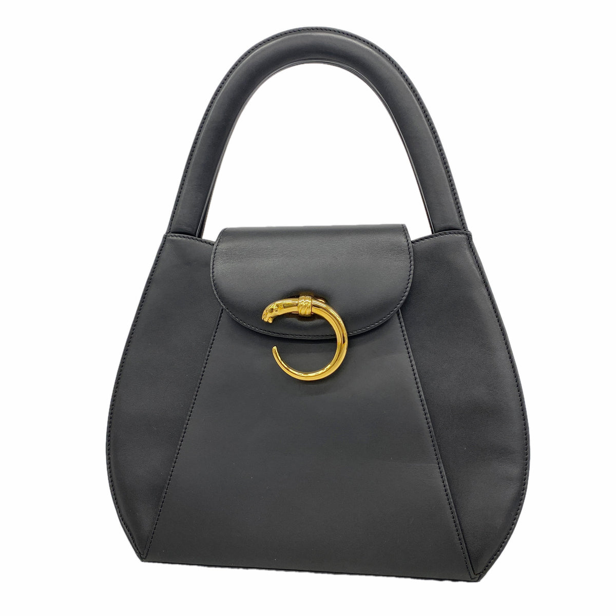 【6id5088】カルティエ ハンドバッグ パンテール レザー ブラック ゴールド金具【中古】レディース