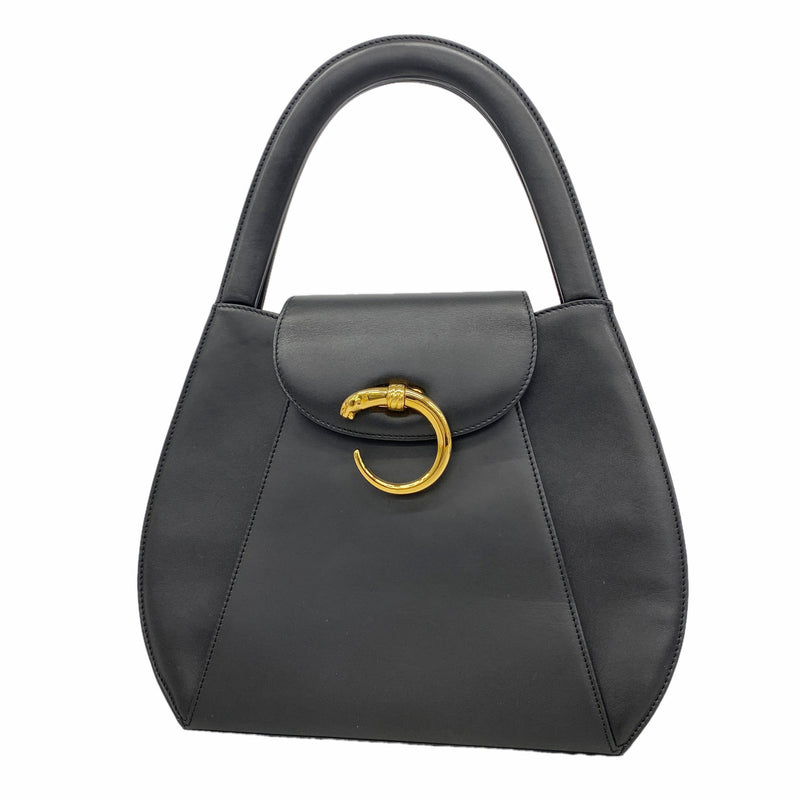 【6id5088】カルティエ ハンドバッグ パンテール レザー ブラック ゴールド金具【中古】レディース