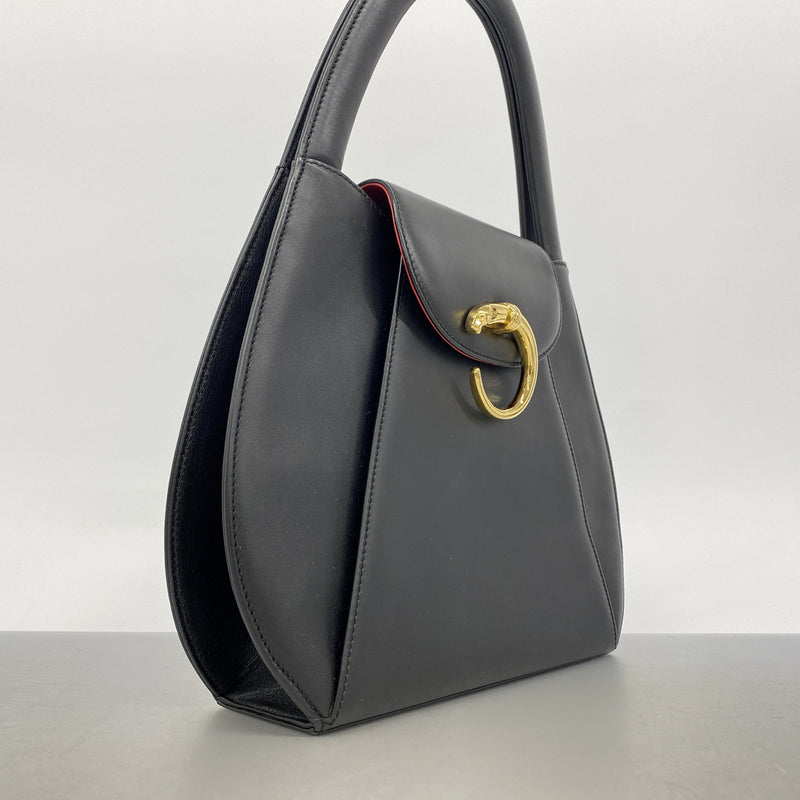【6id5088】カルティエ ハンドバッグ パンテール レザー ブラック ゴールド金具【中古】レディース