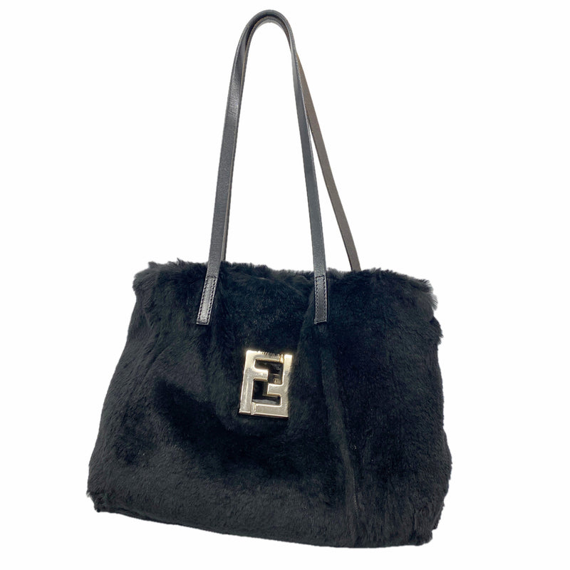 【6id5089】フェンディ ショルダーバッグ ファー ブラック シルバー金具【中古】レディース