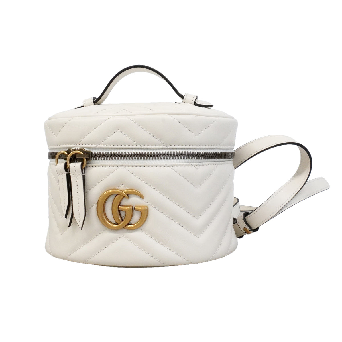【6id5092】グッチ リュック・デイパック GGマーモント 598594 レザー ホワイト ゴールド金具【中古】レディース