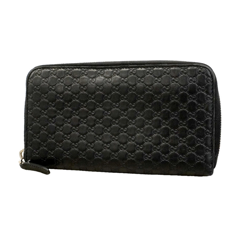 【6id5095】グッチ 長財布 マイクログッチシマ 544473 レザー ブラック シルバー金具【中古】メンズ レディース ユニセックス