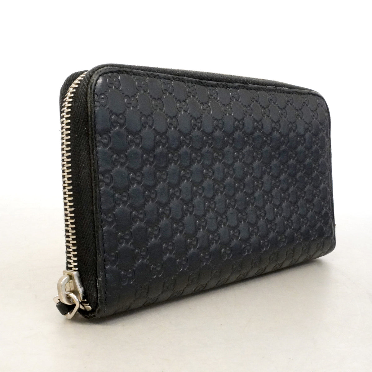 【6id5095】グッチ 長財布 マイクログッチシマ 544473 レザー ブラック シルバー金具【中古】メンズ レディース ユニセックス