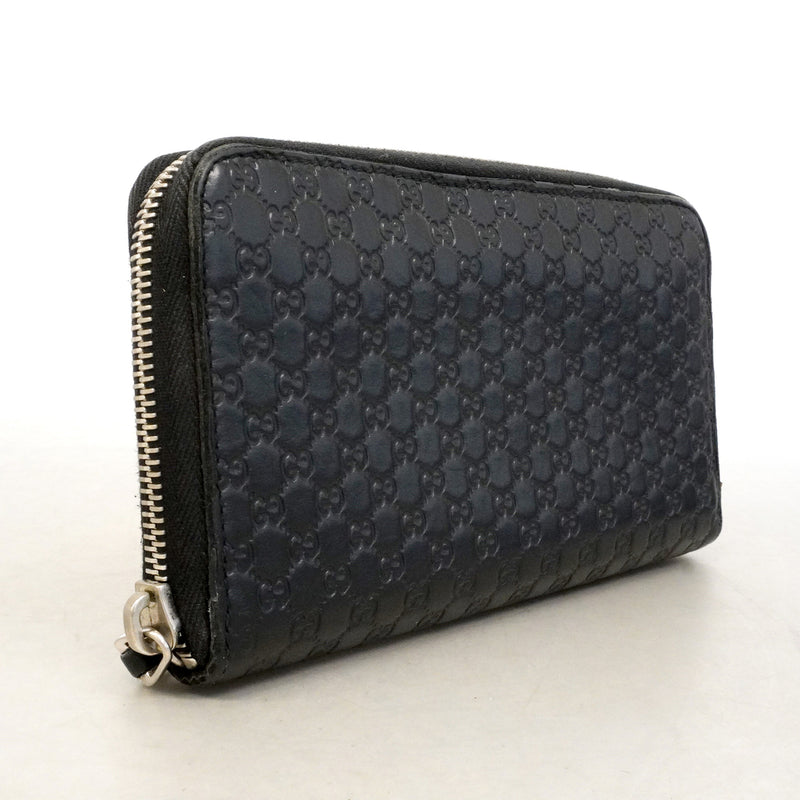 【6id5095】グッチ 長財布 マイクログッチシマ 544473 レザー ブラック シルバー金具【中古】メンズ レディース ユニセックス