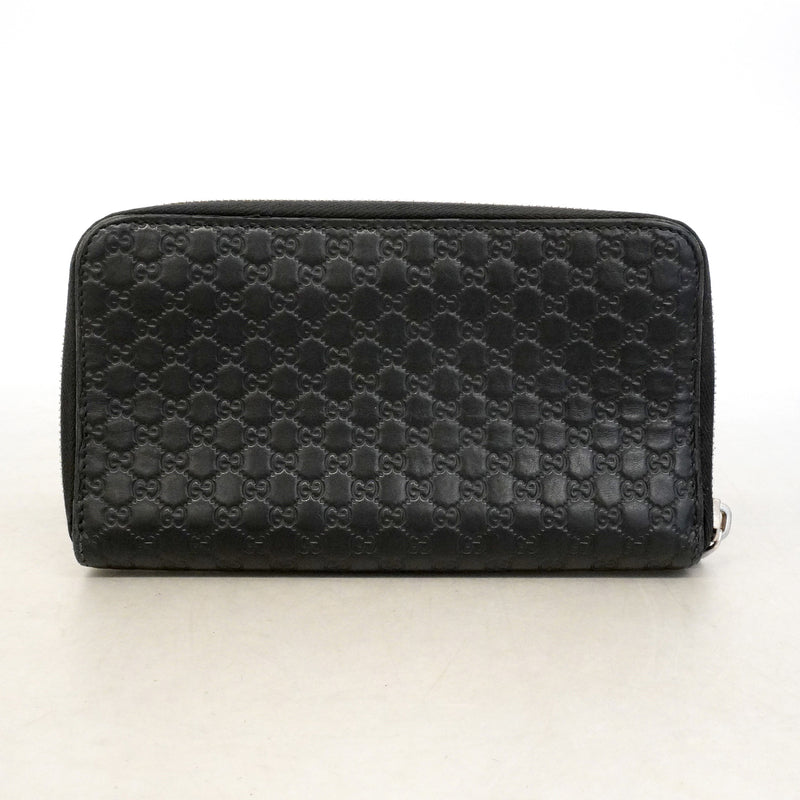 【6id5095】グッチ 長財布 マイクログッチシマ 544473 レザー ブラック シルバー金具【中古】メンズ レディース ユニセックス