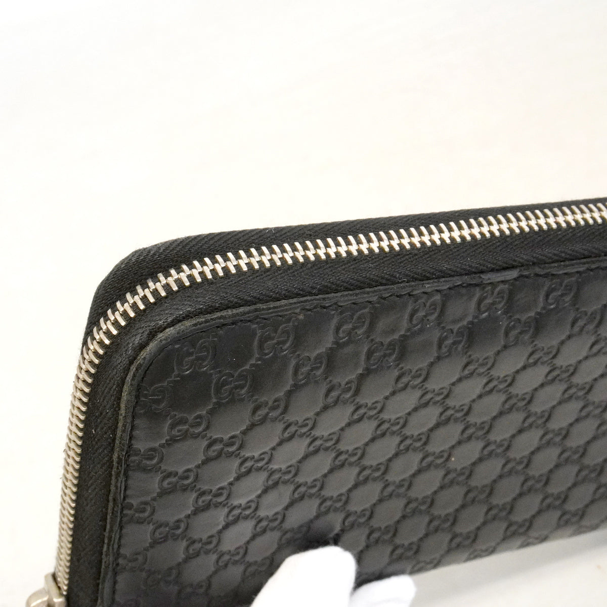【6id5095】グッチ 長財布 マイクログッチシマ 544473 レザー ブラック シルバー金具【中古】メンズ レディース ユニセックス