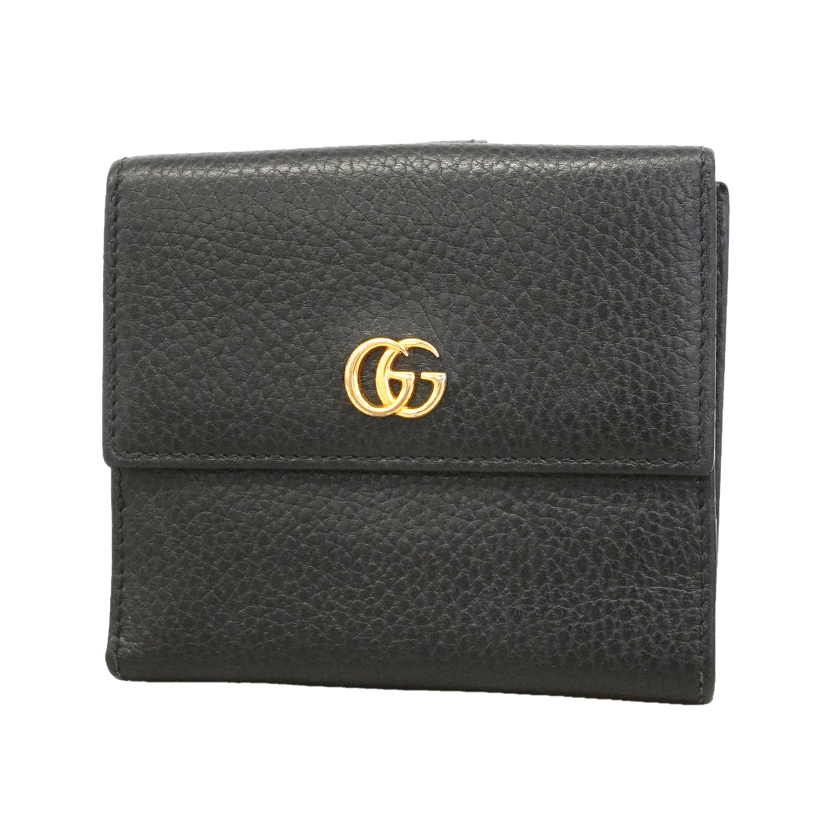 【6id5096】グッチ 財布 GGマーモント 4561122 レザー ブラック ゴールド金具【中古】レディース