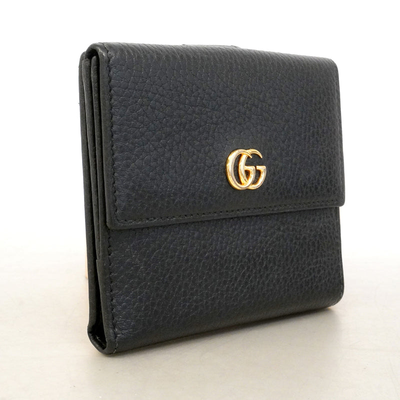 【6id5096】グッチ 財布 GGマーモント 4561122 レザー ブラック ゴールド金具【中古】レディース