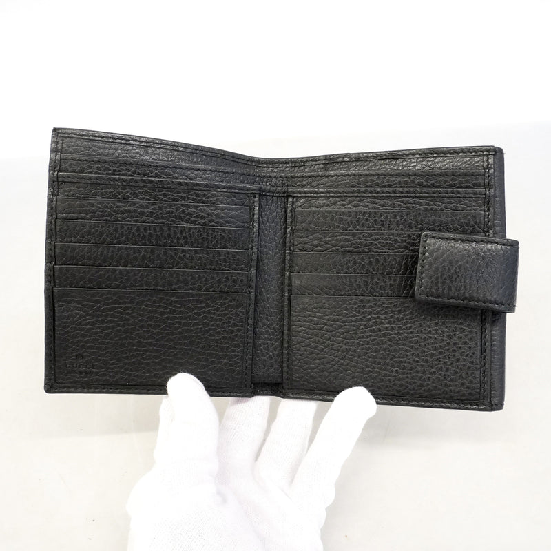 【6id5096】グッチ 財布 GGマーモント 4561122 レザー ブラック ゴールド金具【中古】レディース