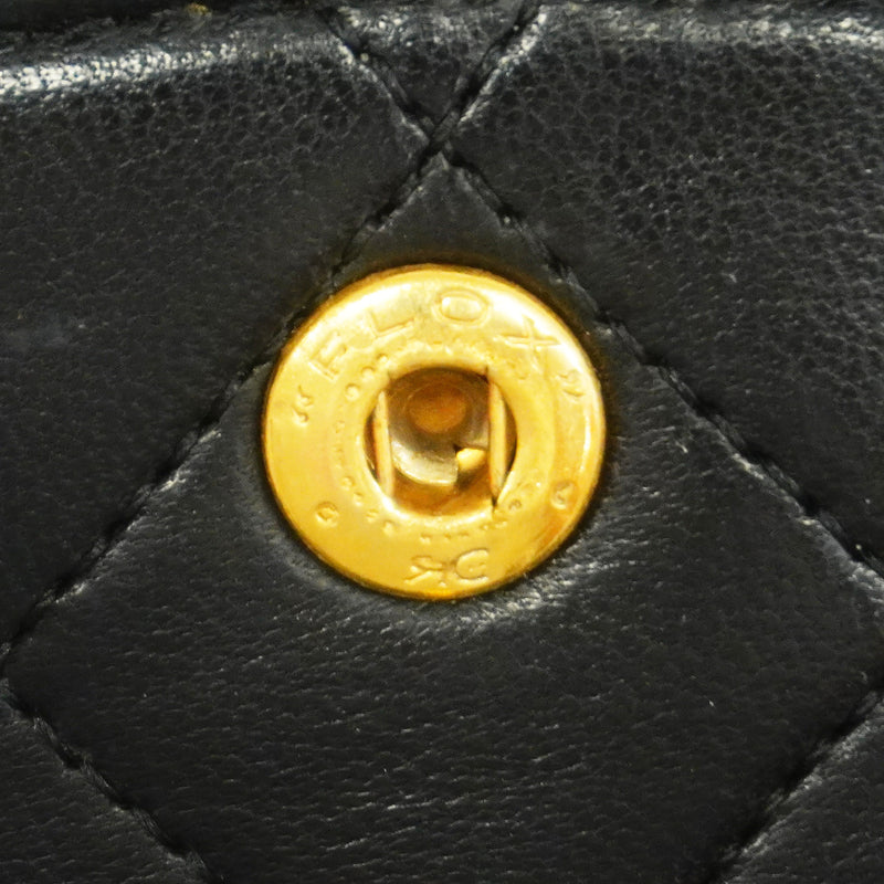 【6id5098】シャネル ショルダーバッグ マトラッセ Wフラップ Wチェーン ラムスキン ブラック ゴールド金具【中古】レディース
