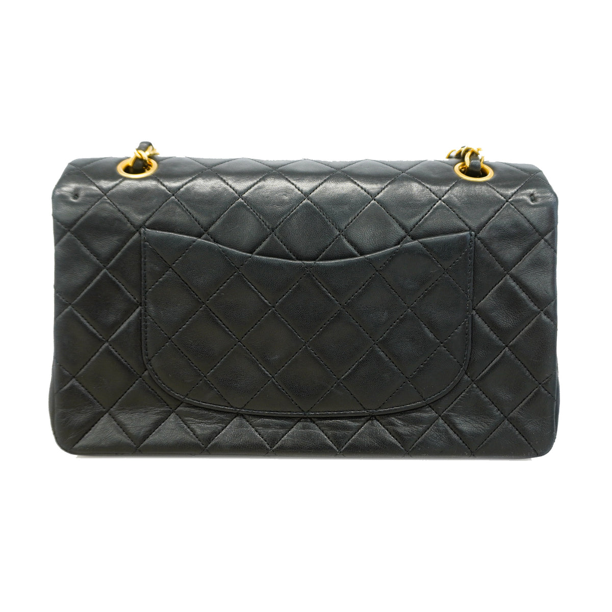 【6id5098】シャネル ショルダーバッグ マトラッセ Wフラップ Wチェーン ラムスキン ブラック ゴールド金具【中古】レディース