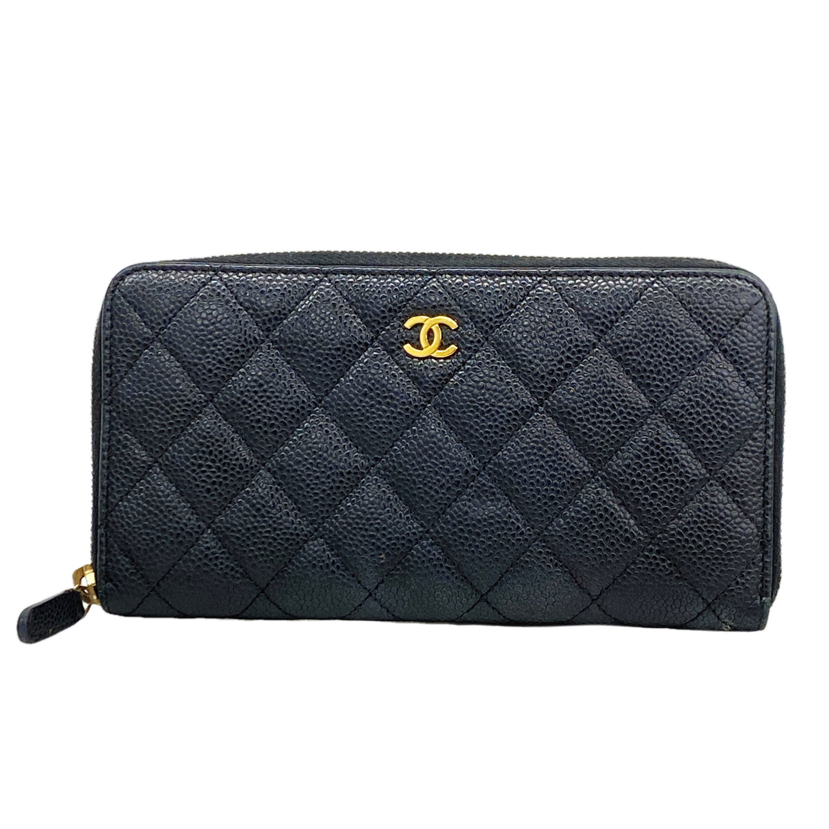 【6id5107】シャネル 長財布 マトラッセ キャビアスキン ブラック ゴールド金具【中古】レディース