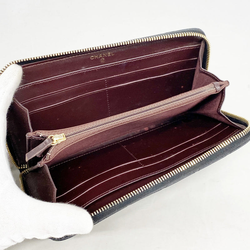 【6id5107】シャネル 長財布 マトラッセ キャビアスキン ブラック ゴールド金具【中古】レディース