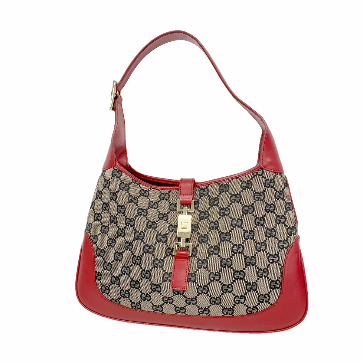 【6id5136】グッチ ショルダーバッグ GGキャンバス/ジャッキー 001 3306 キャンバス ブラック レッド シャンパンゴールド金具【中古】レディース