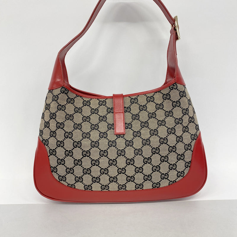 【6id5136】グッチ ショルダーバッグ GGキャンバス/ジャッキー 001 3306 キャンバス ブラック レッド シャンパンゴールド金具【中古】レディース